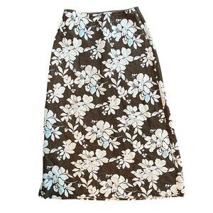 Lands End 100% Brown White and Light Blue Tropical Floral Maxi Skirt Size 6